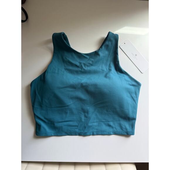 $30 New CRZ Yoga Butterluxe Racerback High Neck Longline Sports Bra - M - Teal - Picture 2 of 5